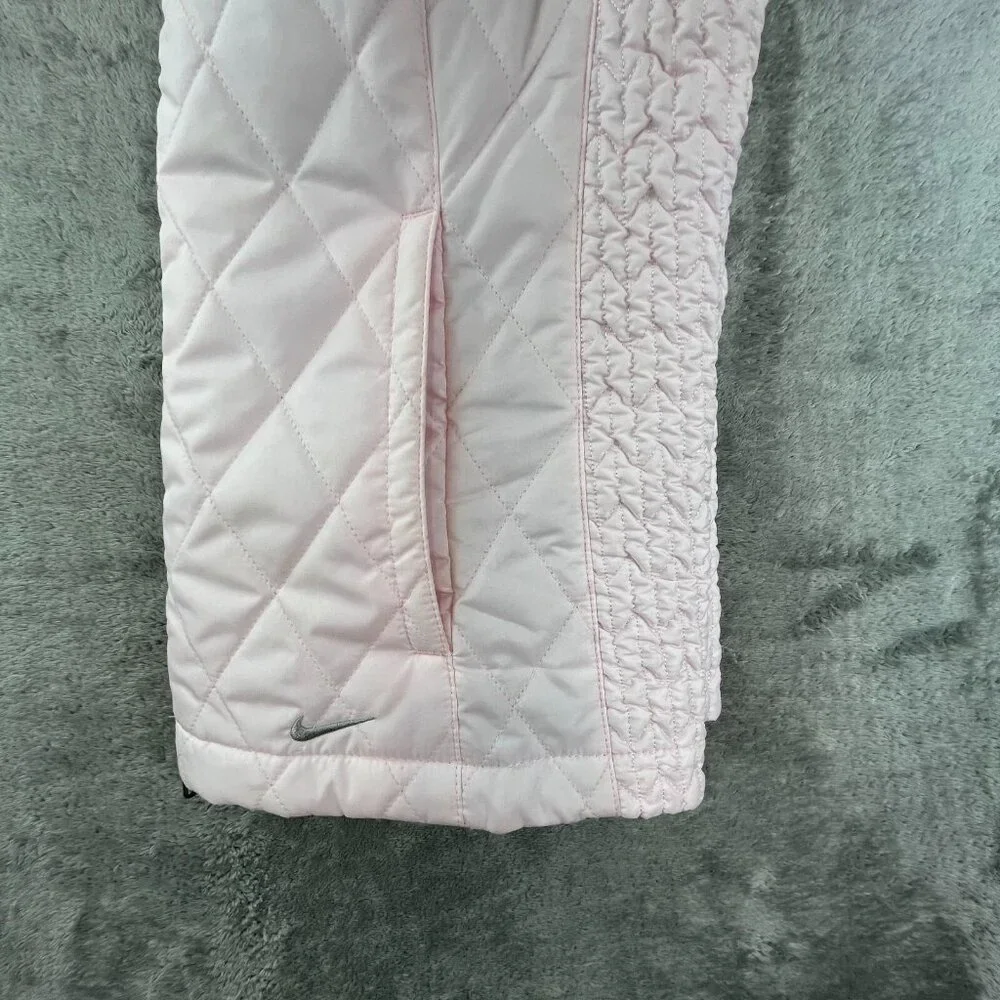 Vintage Nike Quilted Vest Womens Small Pink Faux Fur Collar Running Full Zip Y2K - Picture 11 of 14
